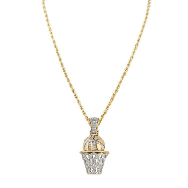 Yellow Diamond Basketball Hoop Pendant in 10k Two Tone Gold 0.60 Ctw